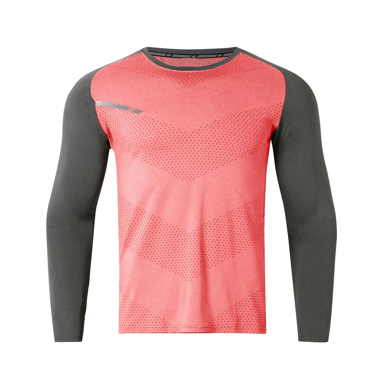 Men Casual Fitting Sports T Shirt Long Sleeved T shirt Round Neck/Sweat Absorbing Elastic Breathable Fitness Shirt Male