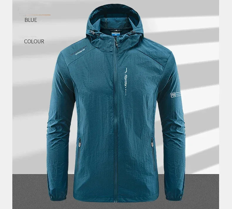 Men's UPF 50+ UV Protection Windbreaker Quick Dry Jacket/Outdoor Sun-Protective Thin Hiking Fishing Cycling Hooded Sport Light