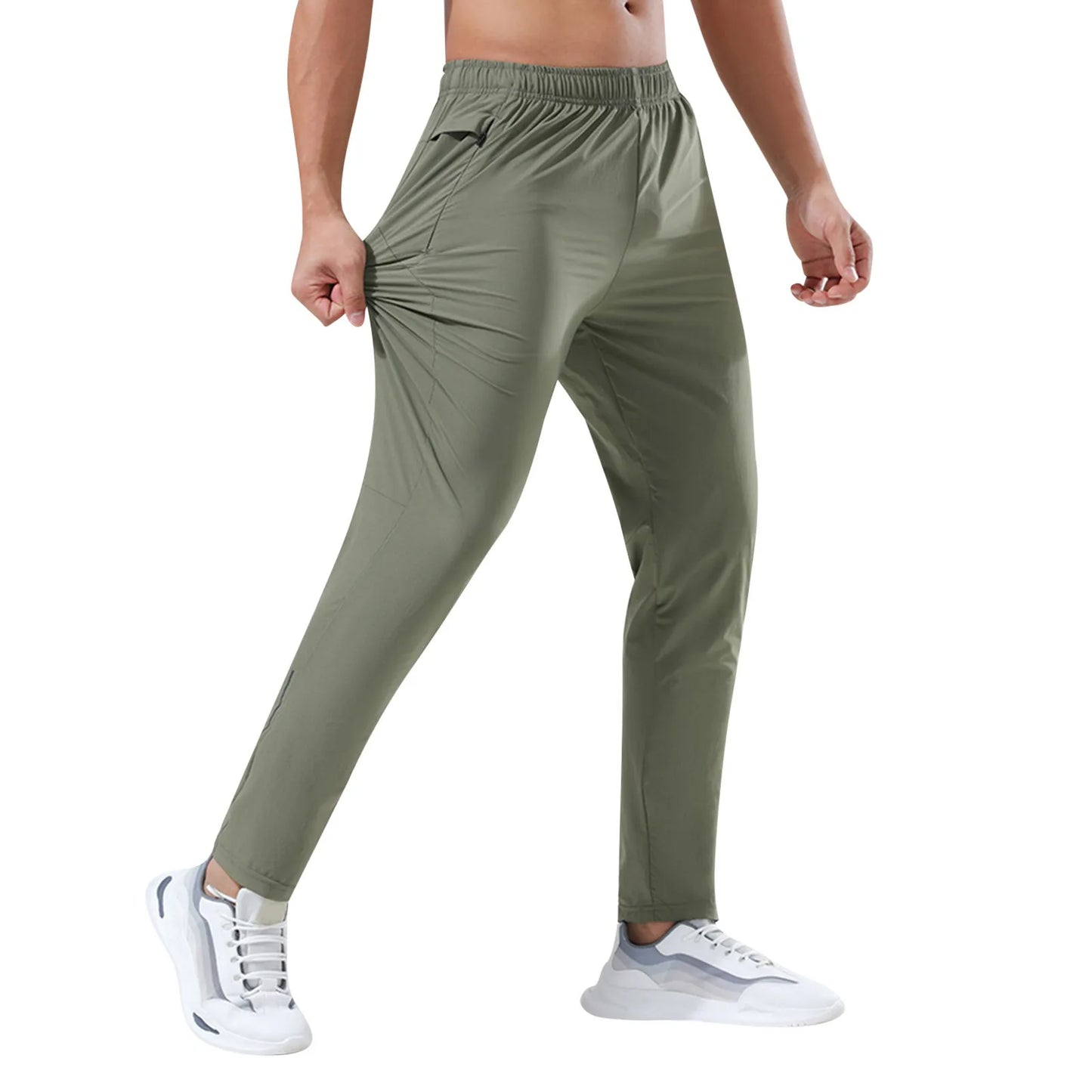 Loose Thin Silk Outdoor Business Casual Pants For Men Fitness/Leisure Training Pants Solid Running Pants