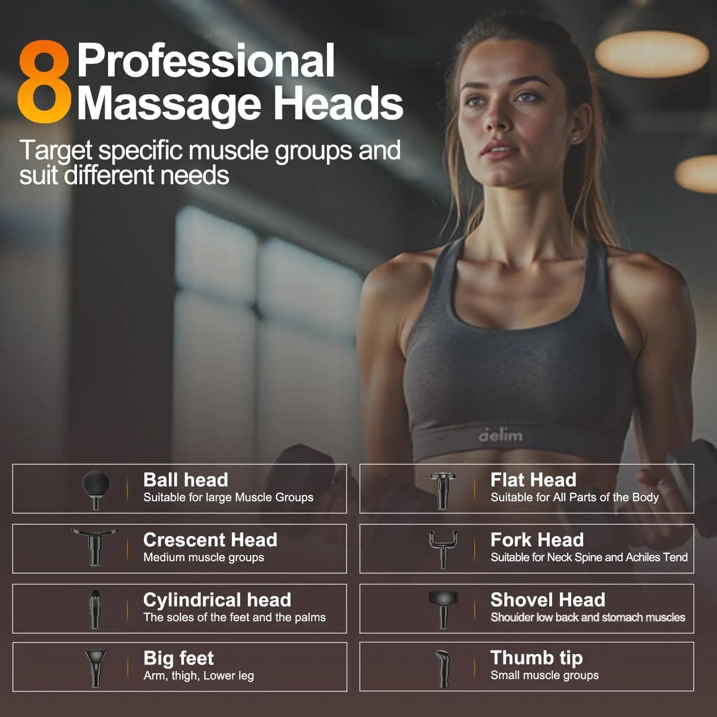 Percussion Massage Gun for Deep Tissue Muscle Relief/6 Speeds 8 Attachments Portable Handheld Massager