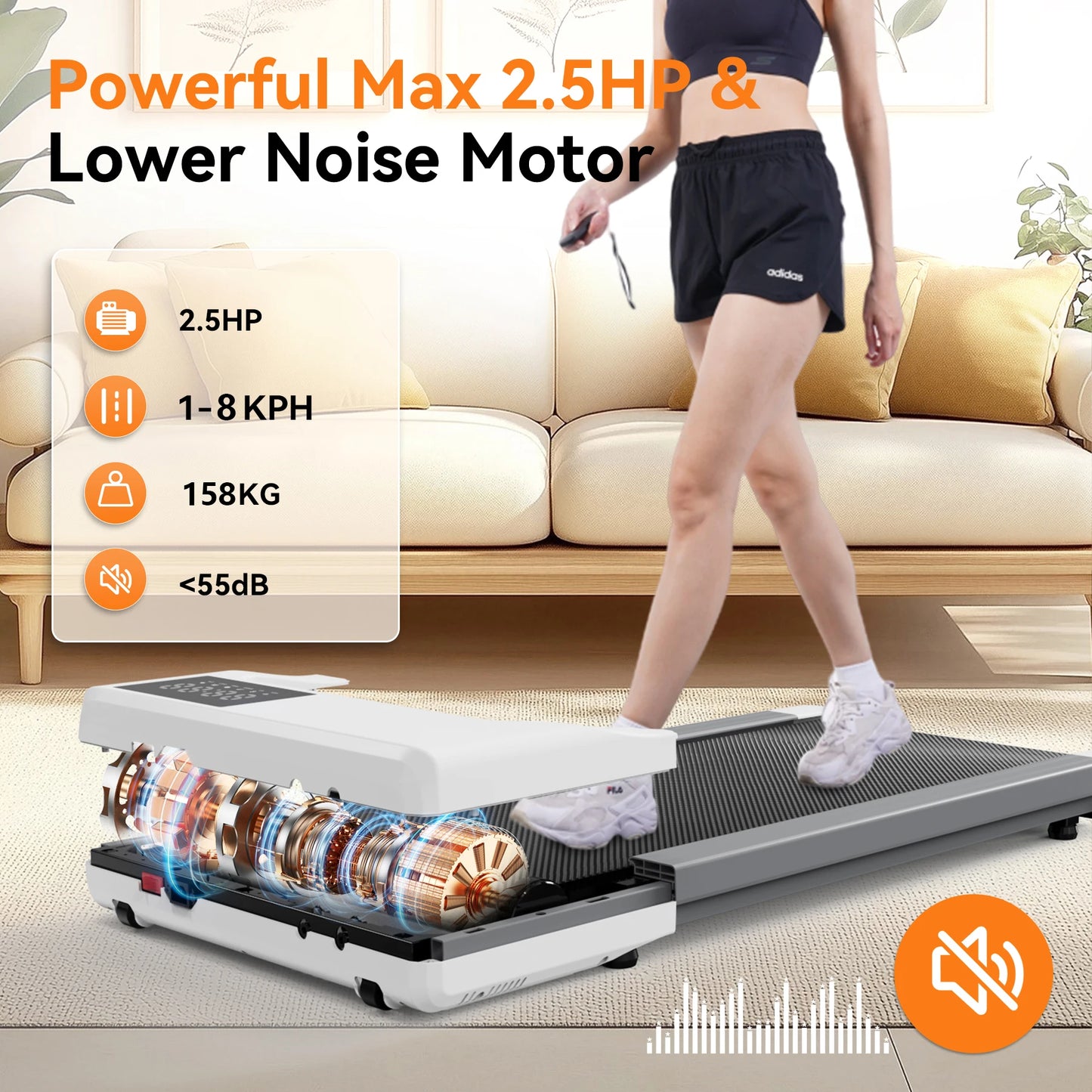 Treadmills 39.37inch Running Belt 2in1 Under Desk for Home Office Treadmill/Walking pad 2.5HP Remote Control 5MPH Exercise Machine