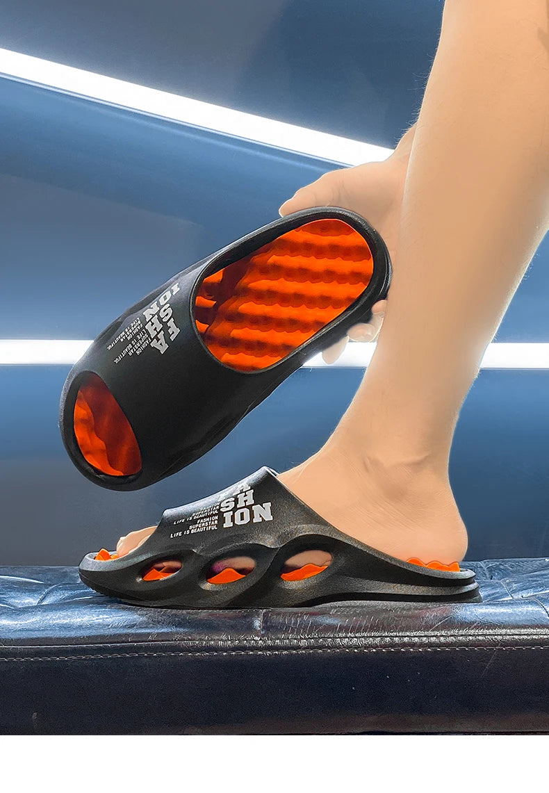 Men Fashion Massage Slippers Indoor/Outdoor Sandals Thick Sole Male Slides/Summer Non-Slip Men Shower Slippers