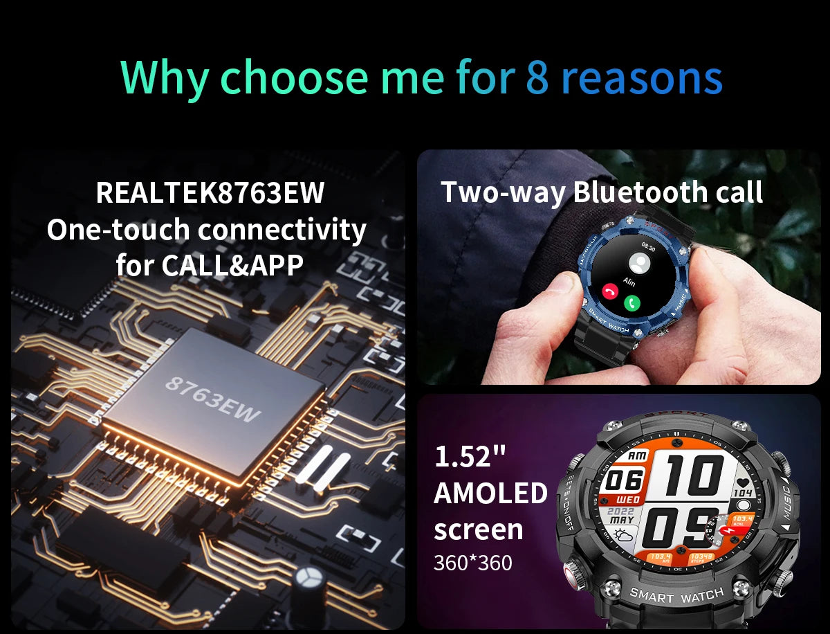 LaNikar Smart Watch AMOLED Display With In-Ear Bluetooth Headset/Heart Rate Blood Pressure Oxygen Saturation Monitoring HD Audio