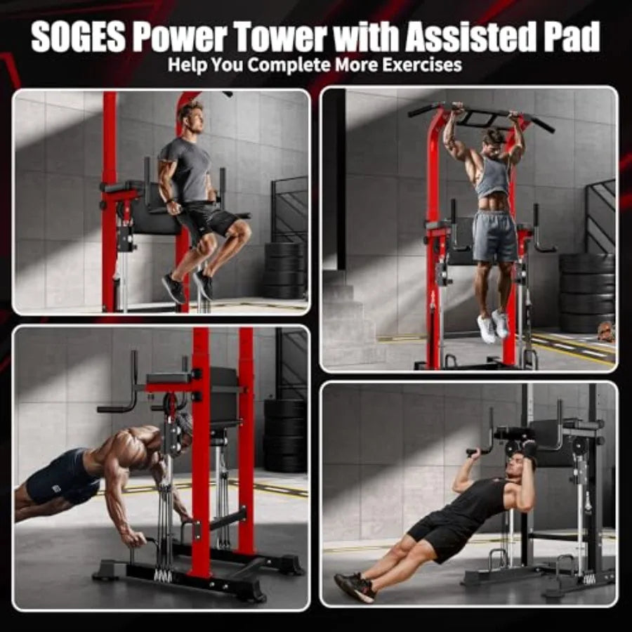 Power Tower Dip Station with Assisted Pad Height Adjustable Pull Up Bar/Station for Home Gym Multi-Function Strength Training F
