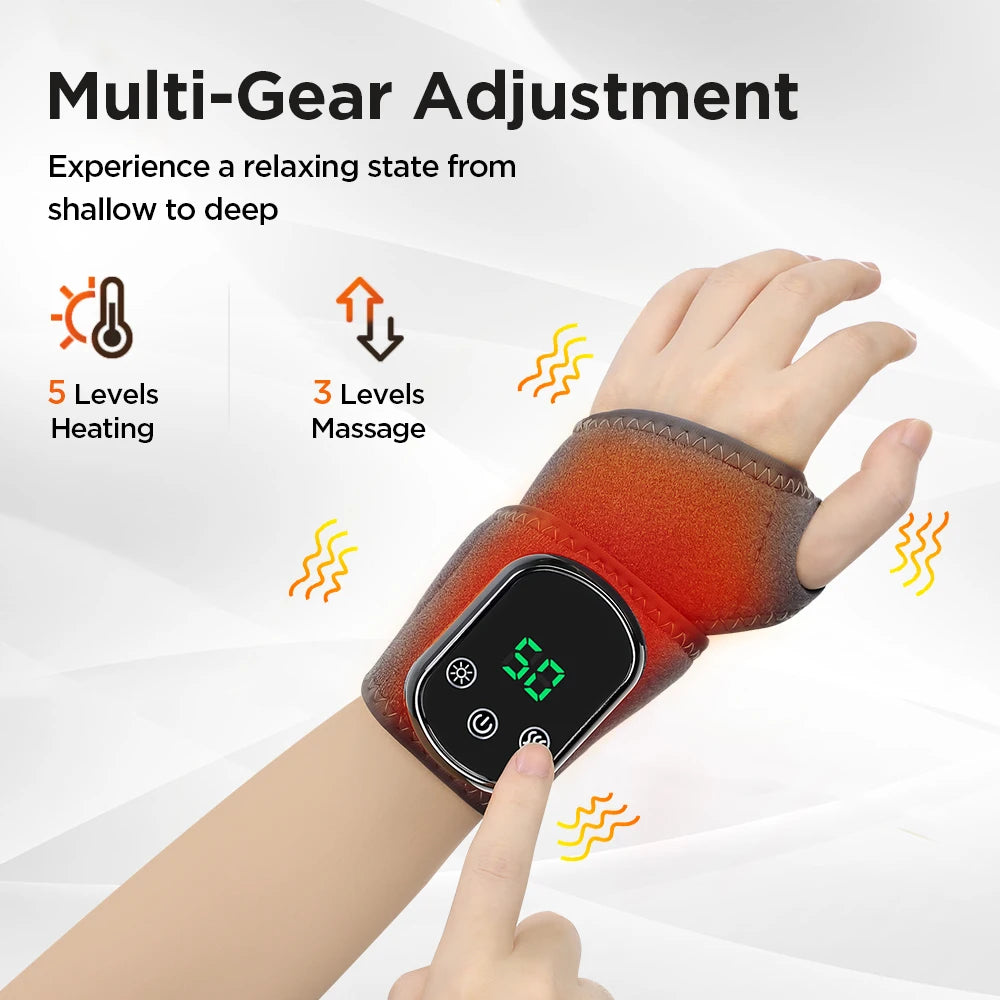 Electric Heated Hand Massager 5 Levels Hot Compress 3 Vibrate Joints/Bracket Wrist Guard Portable Relax Rechargeable Wristband
