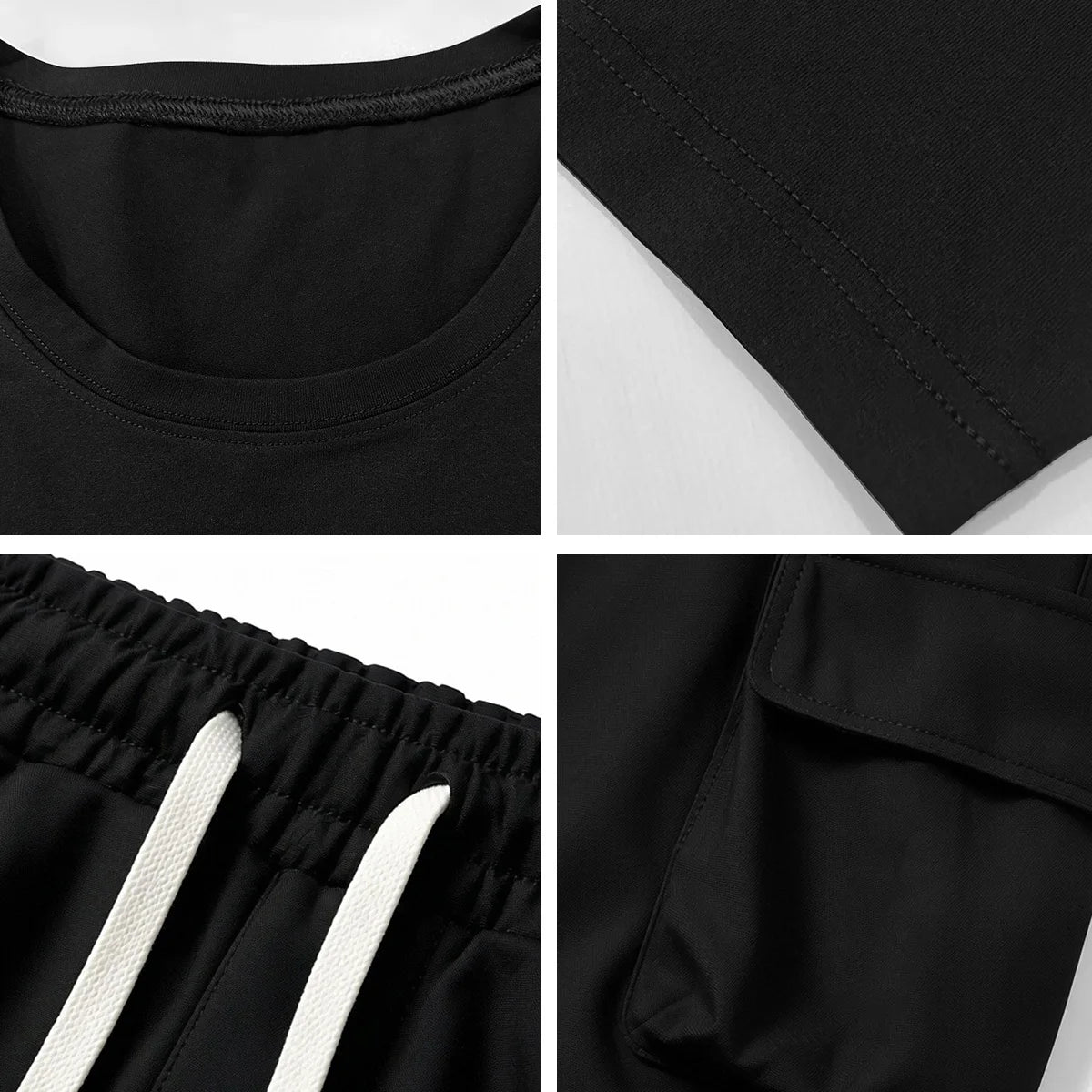 2-Pack Men's New Multi-Pocket Cargo Pants and Short Sleeve T-Shirt Set/Stylish Fit  Suitable for Sports Casual Wear Shirt