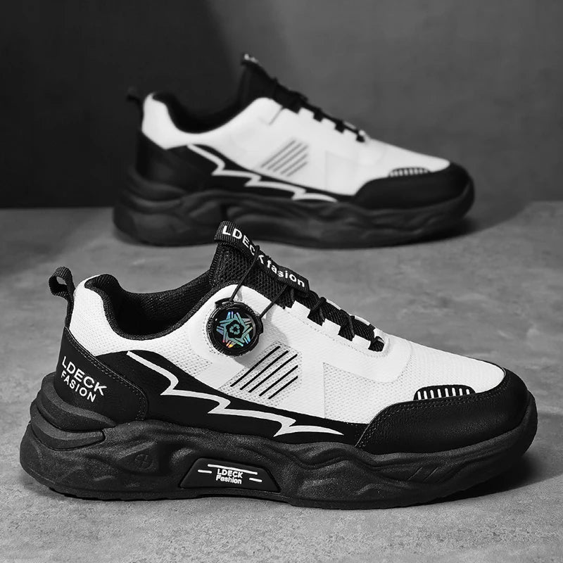 New style mesh breathable men's sports shoes Men's shoes without laces/Rotating buckle for easy on and off Casual running shoes