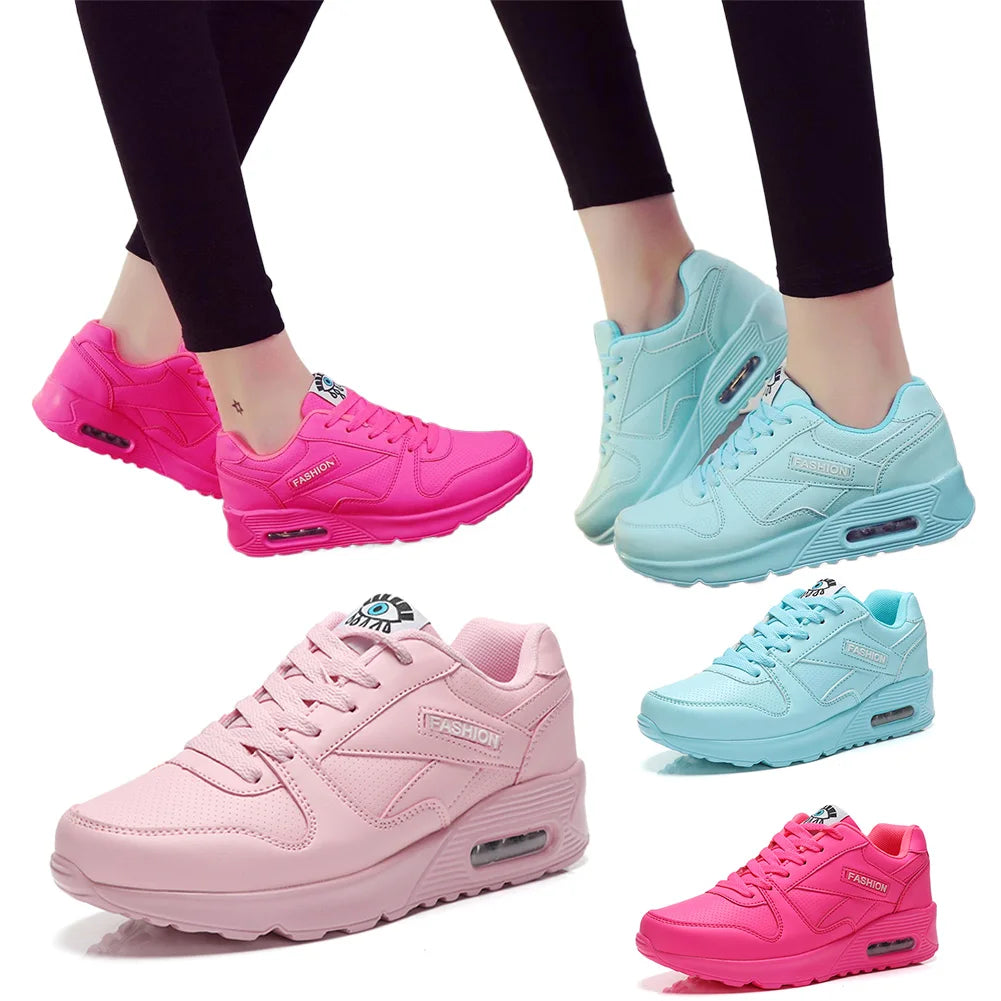 Women Air Cushion Sports Shoes PU Leather Fashion Sneakers/Breathable Outdoor Walking Shoes Ladies Jogging Shoes