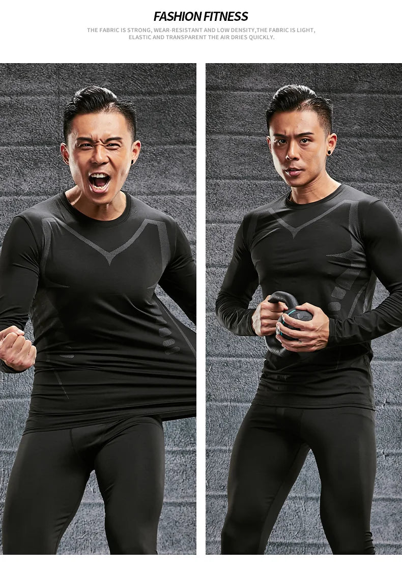Men's Gym Compression Shirt Male Rash guard Fitness Long Sleeves/Running Clothes Homme T Shirt Football Jersey Sportswear Dry Fit
