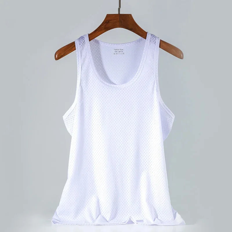 Men's Ice Silk Mesh Tank Tops Gym Stringer Transparent Bodybuilding/Sleeveless Shirt Fitness Vest Male mesh Muscle Shirt