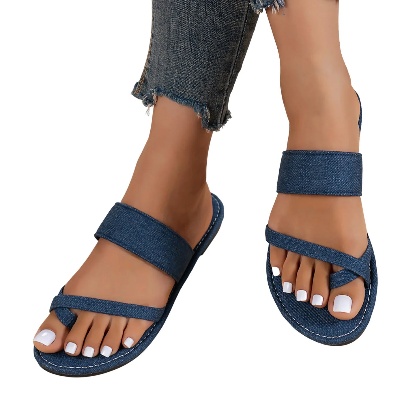 Denim Flat Soft Bottom Slipper Women/Summer Slip On Solid Sandals Casual Open Toe