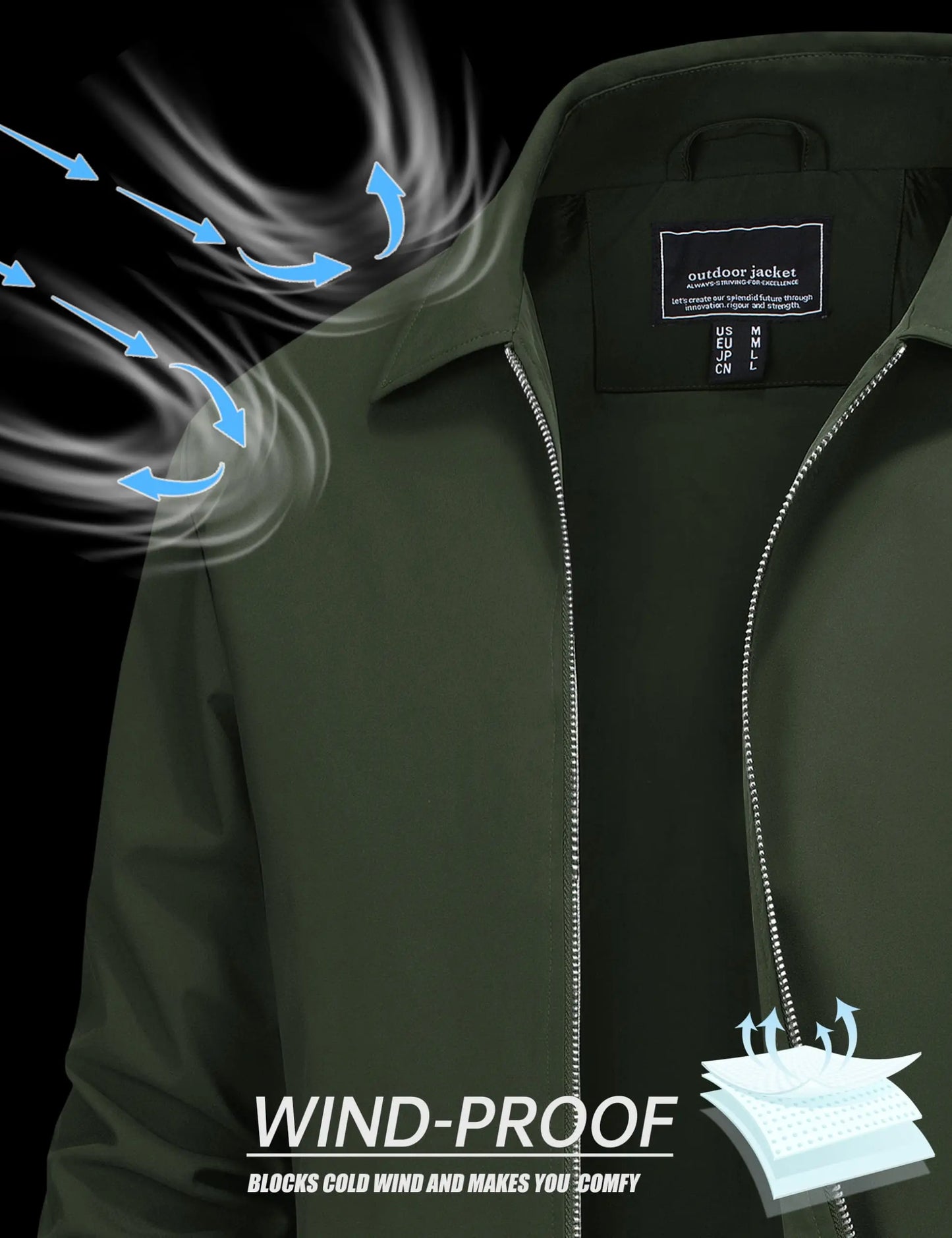 Men's Lightweight Windbreaker Jacket Full Zip Casual Jacket/Water-Repellent Coat with Zip Pockets Golf Work Outdoor