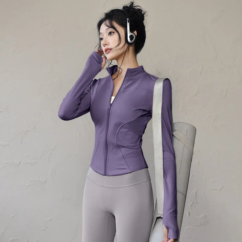 Long Sleeve Sports Jacket Women Zip Fitness Yoga Shirt Winter Warm/Gym Top Activewear Running Coats Workout Clothes For Cycling
