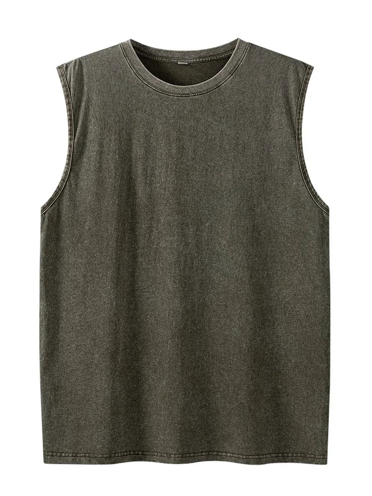 Men Tank Top 100% Cotton 230G Heavyweight Washed Vintage/Oversized Summer Street Casual Sleeveless Shirt
