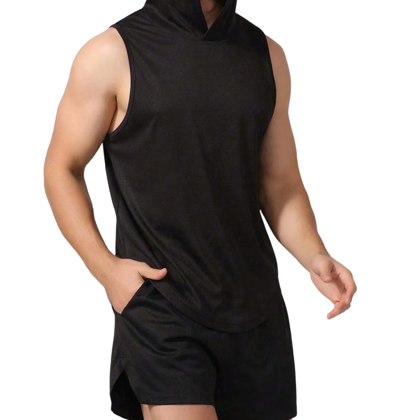 Men s Sleeveless Hooded Workout Tank Top Solid Color Athletic/Gym Vest for Bodybuilding and Summer Fitness Training