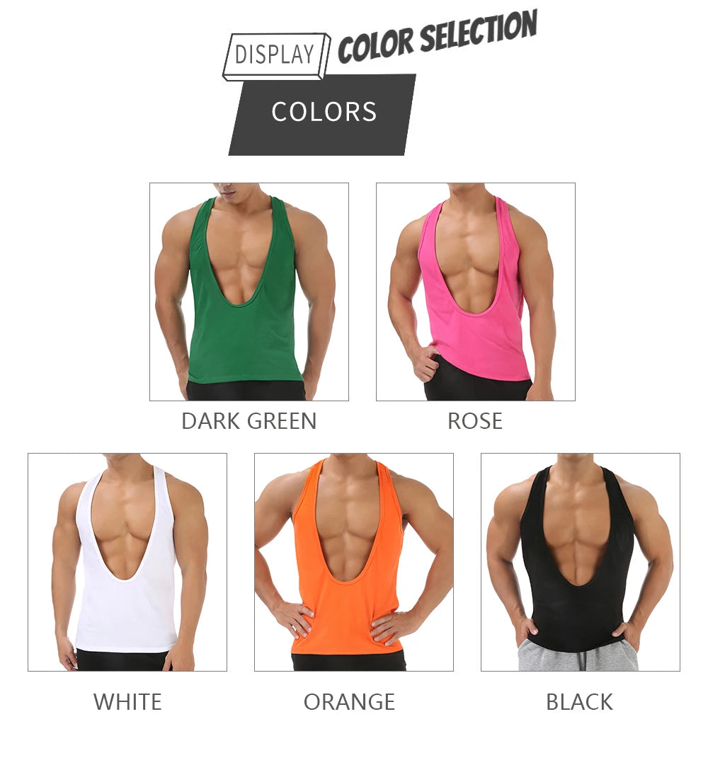 Casual Vest Men's Tank Top Man Deep V-neck Sexy Sleeveless Tops/T-Shirt Muscle Workout Bodybuilding Singlet Dopamine Color