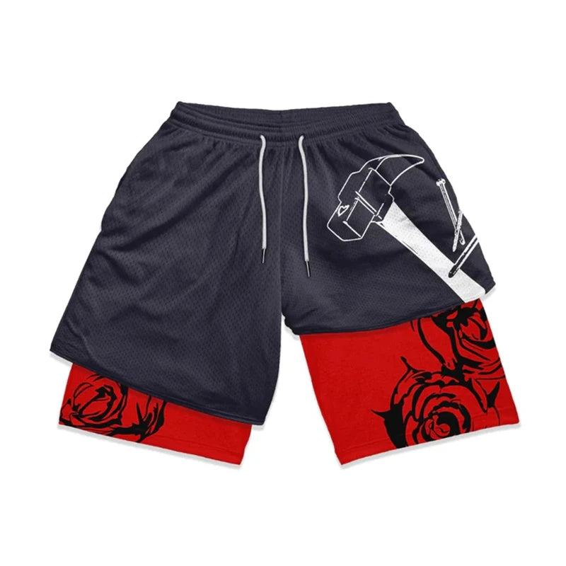 Stylish 2 in 1 Workout Running Shorts for Men Gym Athletic/Quick Dry Shorts with Liner Summer Casual Print Shorts with Pockets