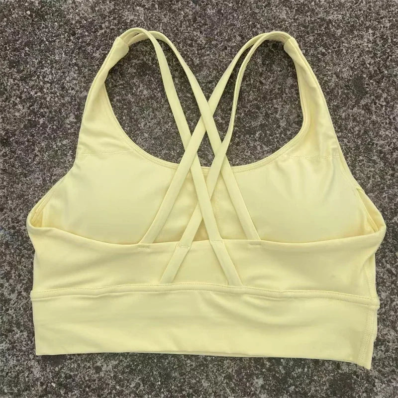 Cross Straps Sports Bra Women Gym Sports Top High Support/Fitness Bralette Yoga Vest Push Up Running Underwear With Chest Pad