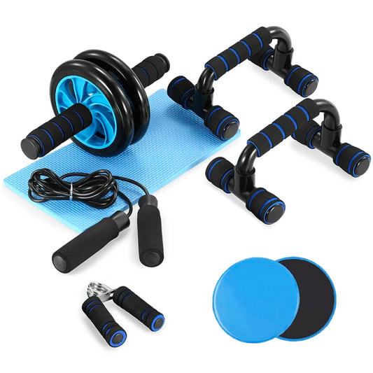 5-In-1 AB Wheel Roller Kit with Push-Up Bar Jump Rope Hand Gripper/and Knee Pad Abdominal Core Carver Fitness Workout