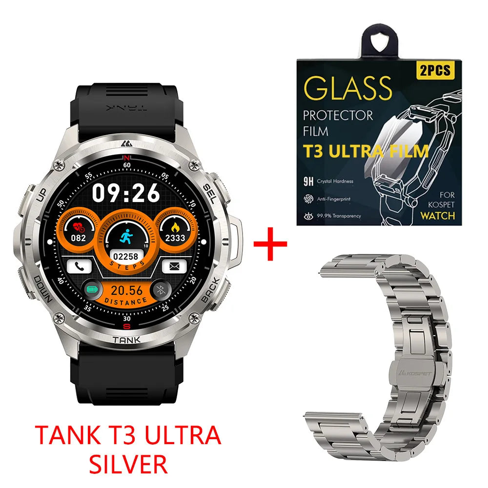 KOSPET TANK T3 Ultra GPS Smart Watch For Men Altimeter Compass/Barometric 470mAh 60 Days Battery Bluetooth Call IP69K Waterproof