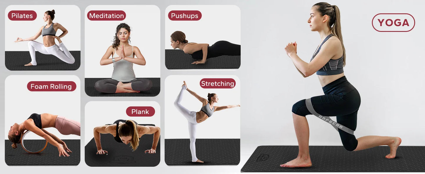 HAPBEAR Large Yoga Mat Extra Wide 72"x36" 6mm TPE Double Sided/Non Slip Exercise Mat Non-Slip Textured Surface Durable Cushion