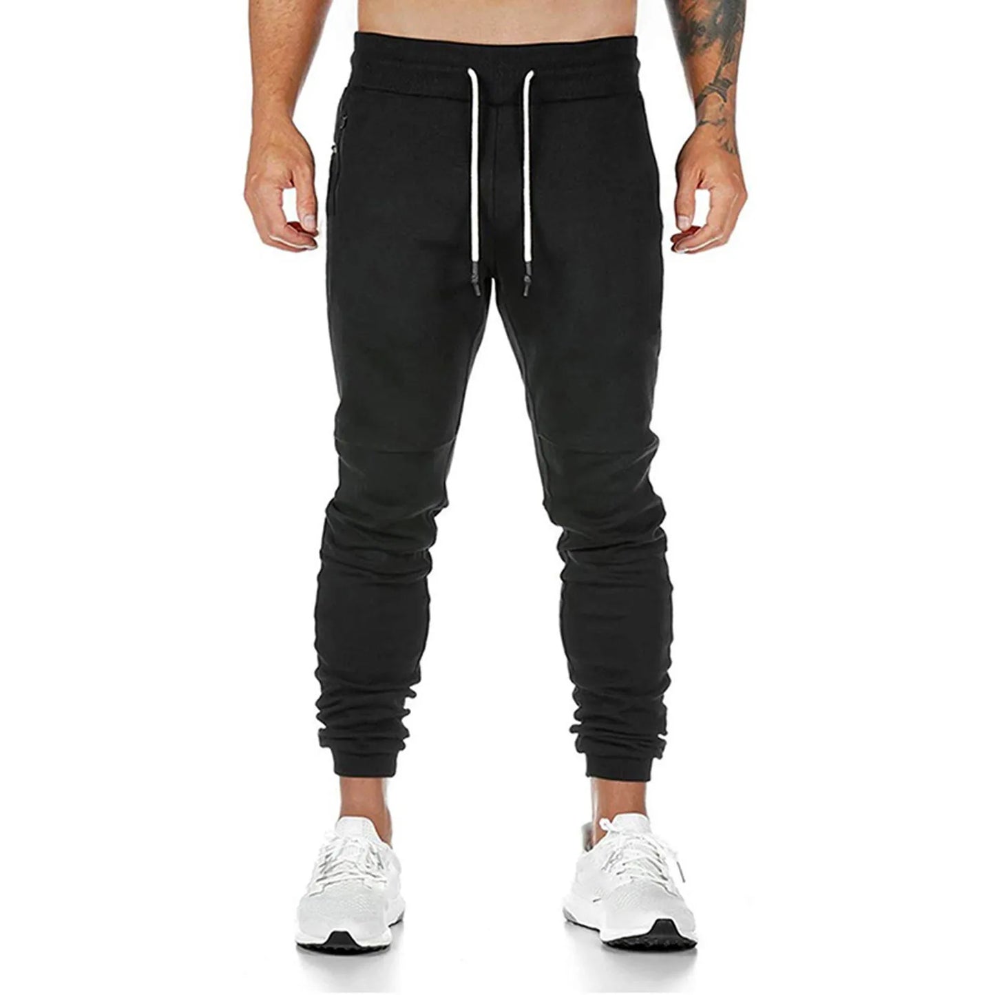 Cargo Pants for Men Solid Color Side Pockets Lace Up Waistband/Casual Trousers European American Fitness Athletic Trousers