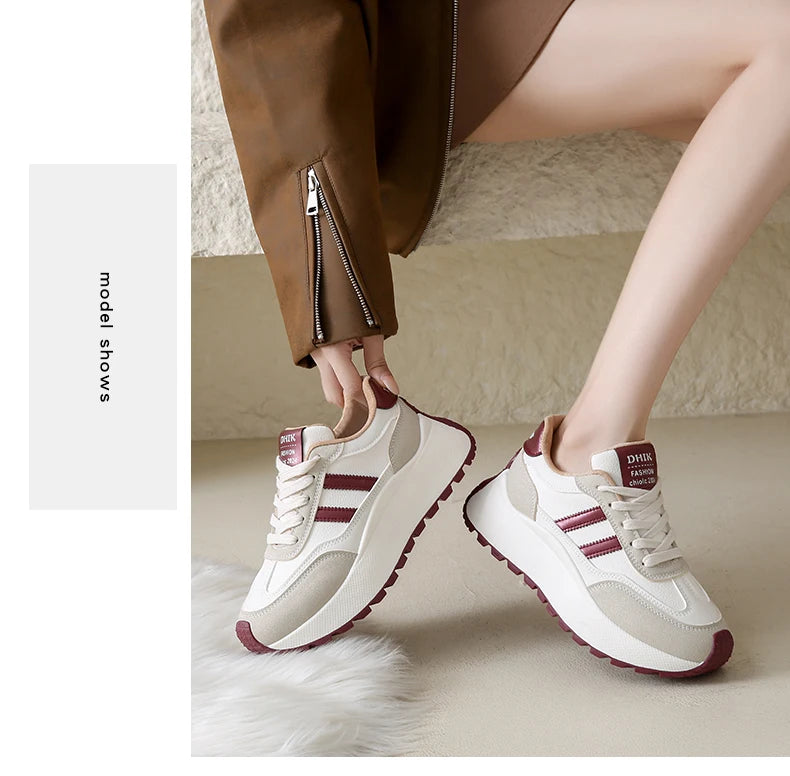 New Summer Autumn Women's Shoes With Thick Sole Casual Board Shoes/Spliced Sports Leather Surface Shoes For Students