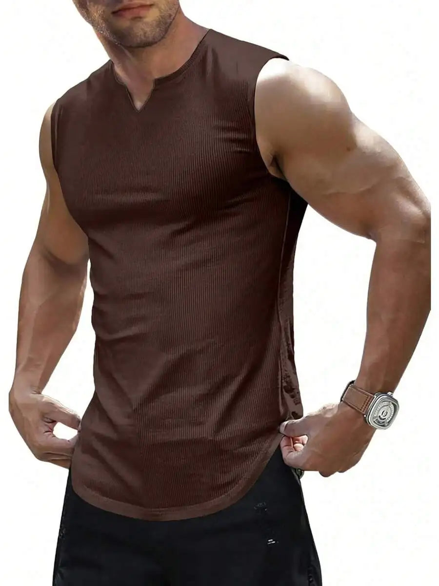 Men's Ribbed Knitted Tank Top/Sleeveless Fitness Gym T-Shirt