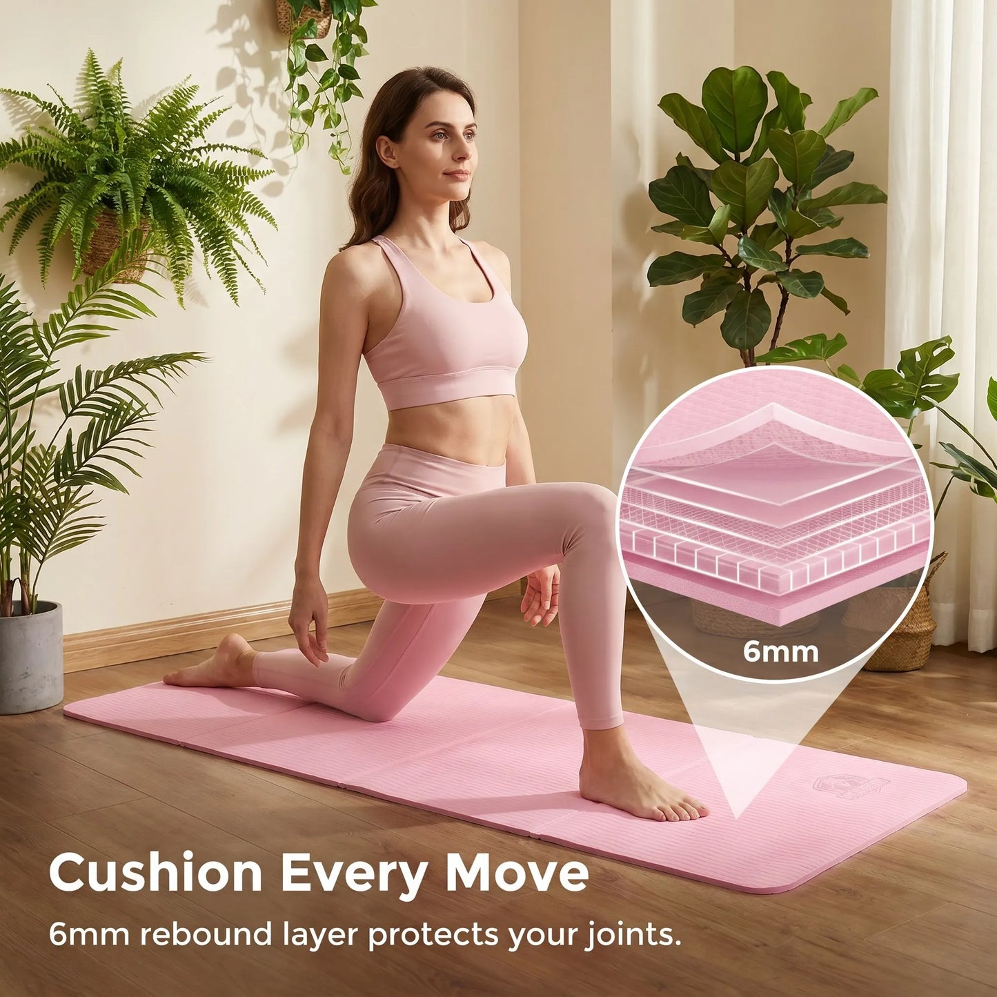HAPBEAR Foldable Yoga Mat - 72"x24"x0.24" (6mm), Non-Slip/TPE Exercise Mat for Home Workout Yoga Pilates Stretching