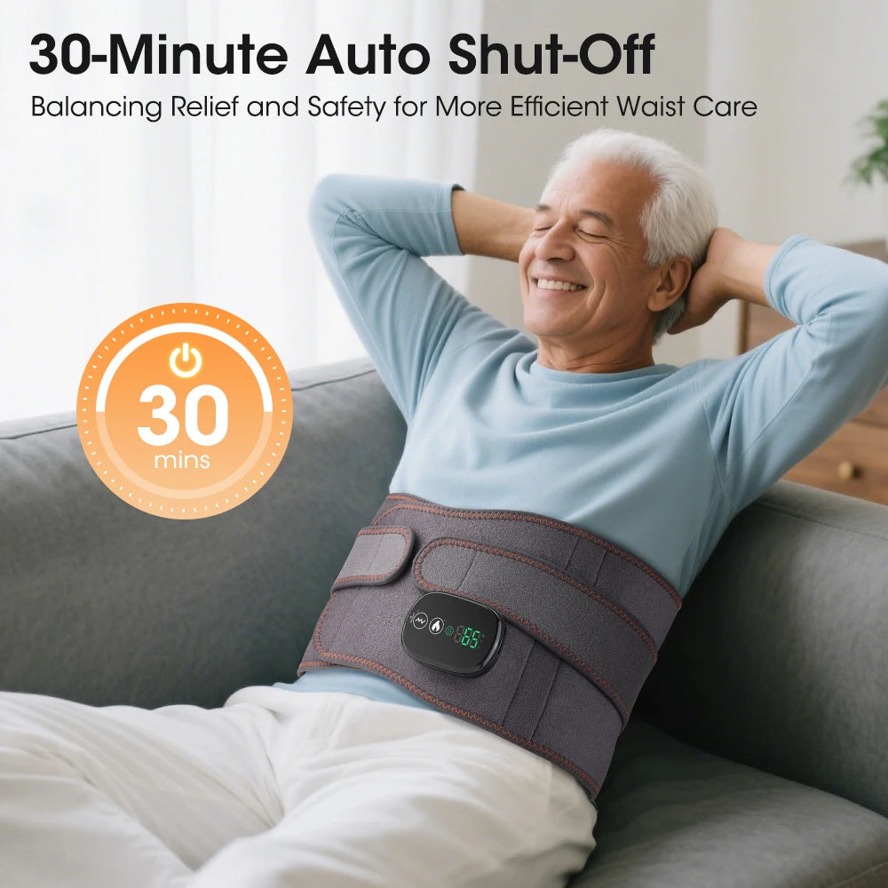 Cordless Heated Waist Massager Belt with Vibration 3-Level Adjustable/Heat & Massage Intensity Rechargeable Lumbar Heating Pad