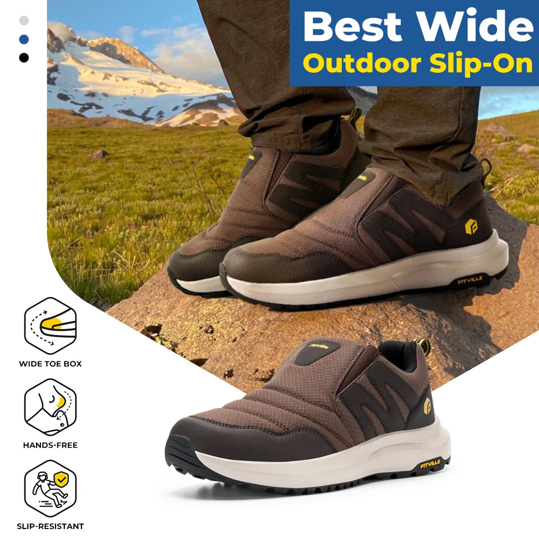 FitVille Men's Shoes Wide Width Slip On Hiking Comfortable Loafers/Go Walking and Trekking Trails  Sneakers with Arch Support