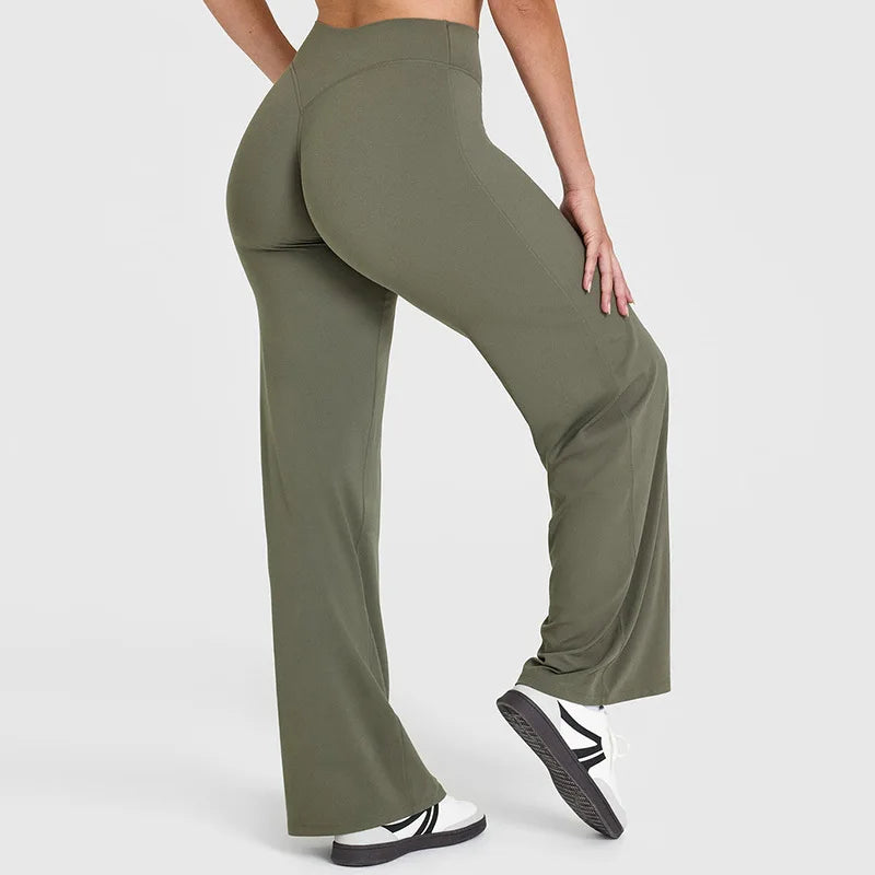 NCLAGEN Soft Motion Straight Leg Bottoms Women's Mid-Waist Yoga Pants/GYM Leggings Naked Feel Pilates Running Sports Trousers