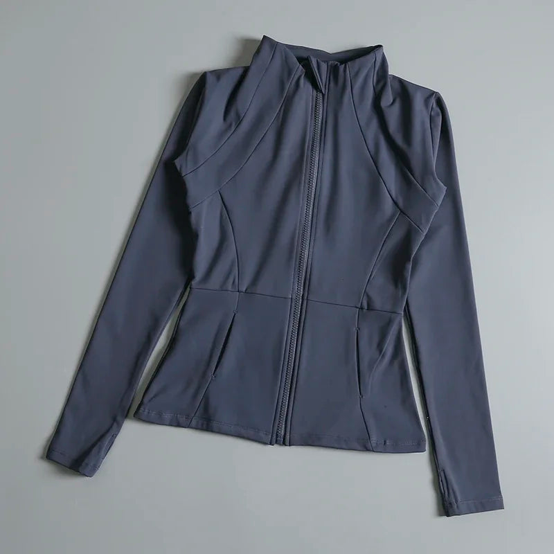 New yoga wear ladies coat round high elastic loose exercise/yoga fitness long sleeve stand-up collar yoga tops