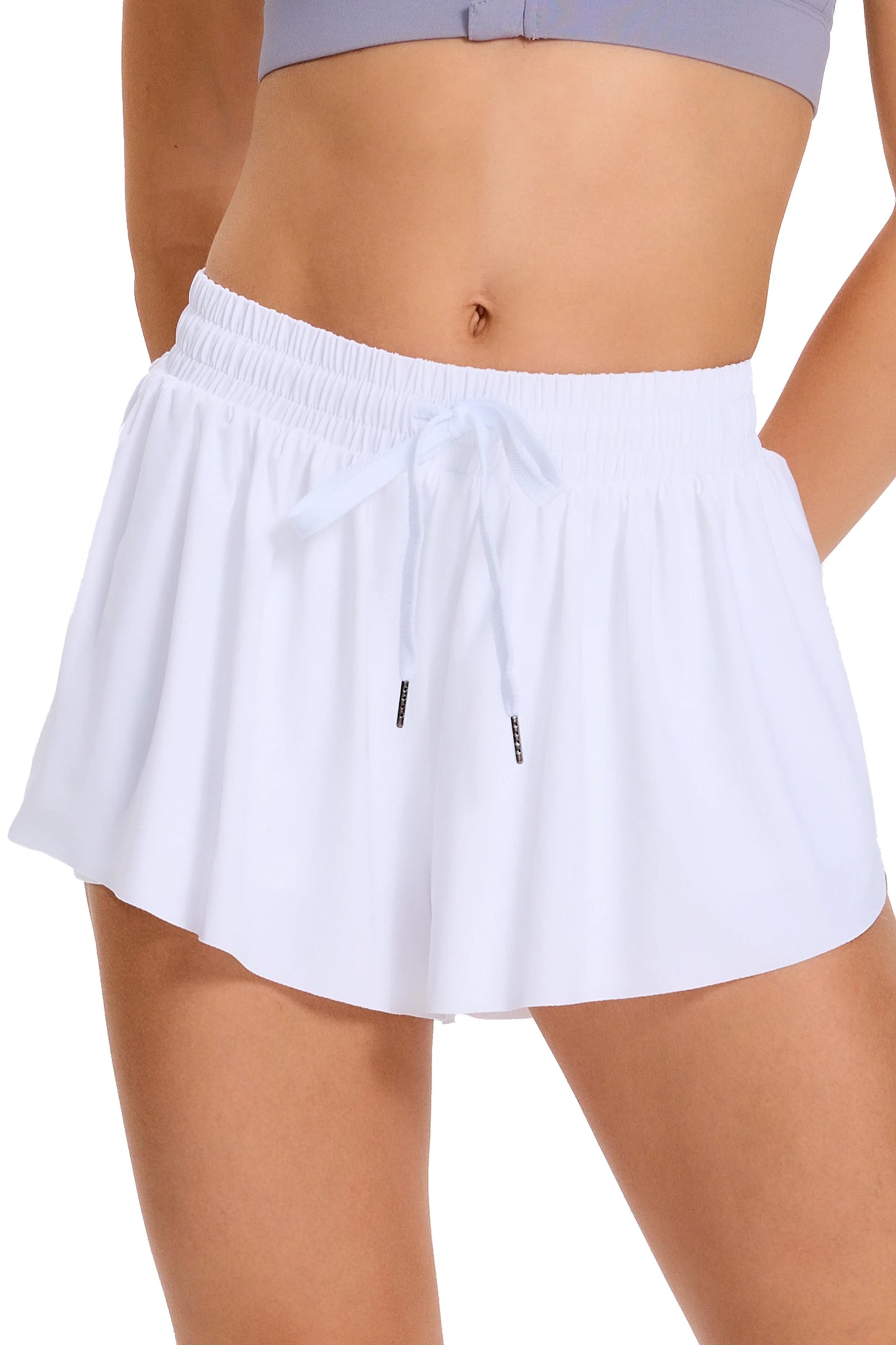 Women's Two-In-One Shorts Gym Yoga Running Sweat-Absorbent Breathable/Tennis Skirt Drawstring Pocket Casual Shorts Quick-Drying