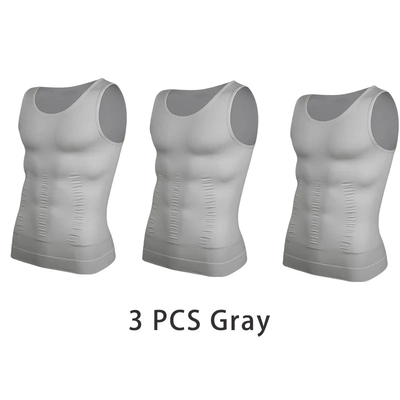 3 PCS Men Sleeveless Compression Vest Solid Slimming Body Shaper/Shirt Gym Workout T Shirt Tummy Control  Tank Tops