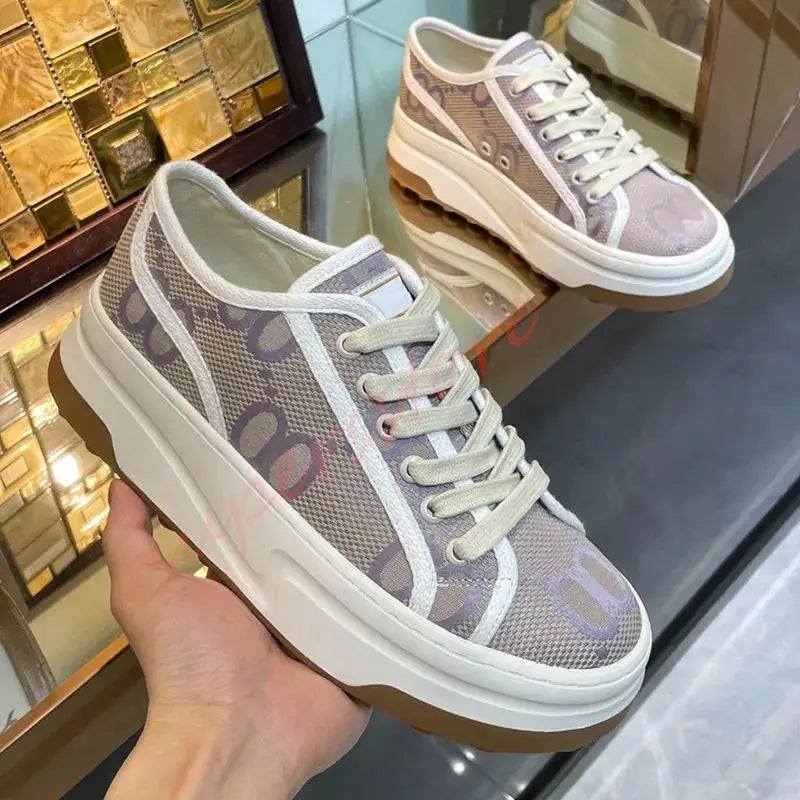 2026 Luxury Brand Famous Designer Women's Thick Soled Canvas Shoes/Retro Height Increasing Casual Correct Version Canvas Shoes