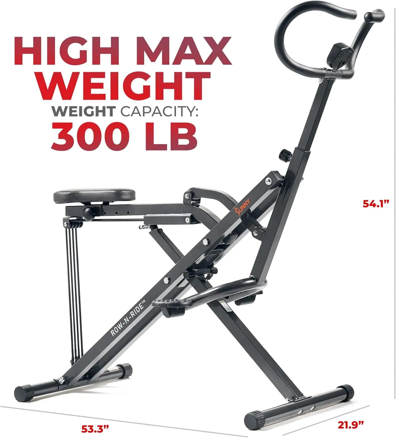 Sunny Health & Fitness Row-N-Ride Plus Heavy Duty Assisted/Squat Machine with 300 LB Max Weight Capacity Adjustable