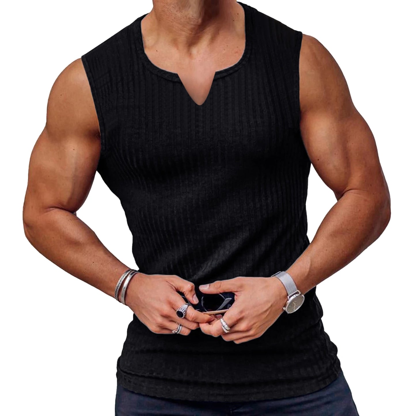 Men s Breathable Sleeveless Gym Tank Tops Summer Workout/Muscle Shirts Notched Neck Bodybuilding Fitness Vests