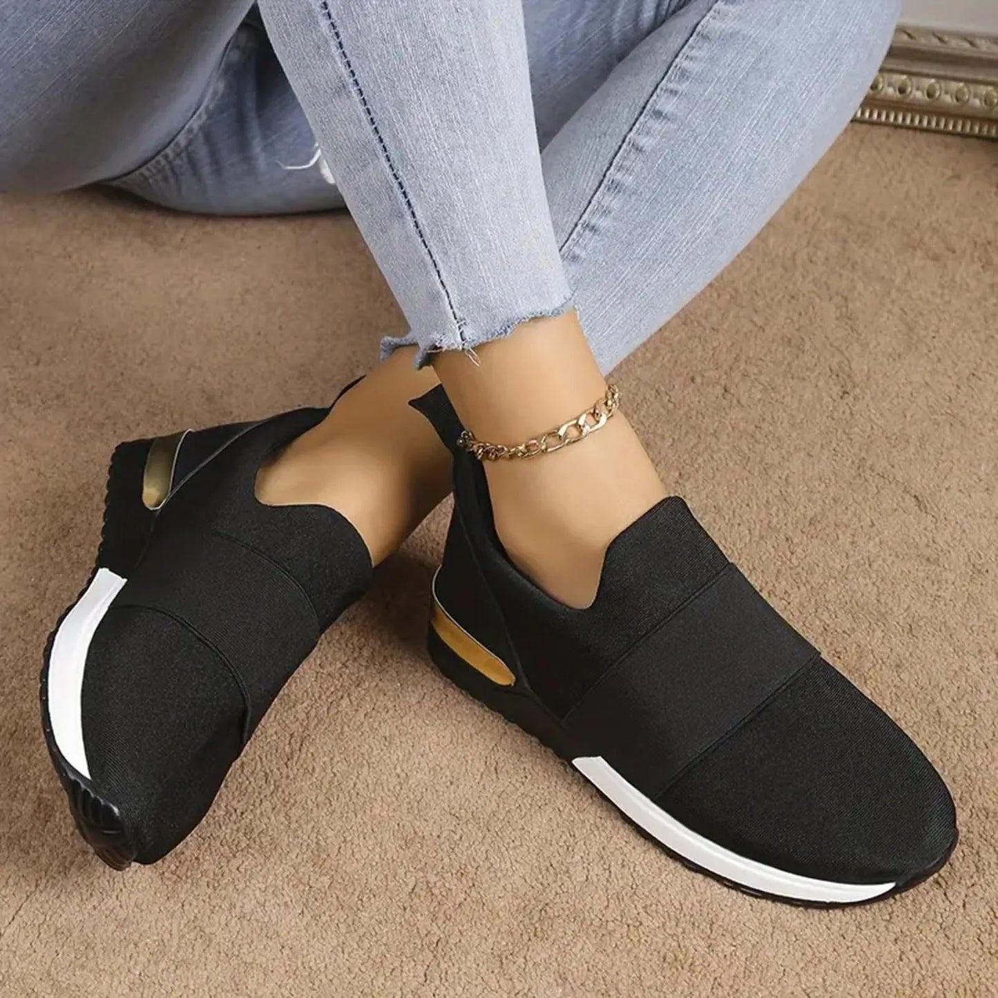 Women's Walking Sneakers Fashionable Breathable Mesh/Women's Casual Shoes With Arch Support Leather Slip On Shoes