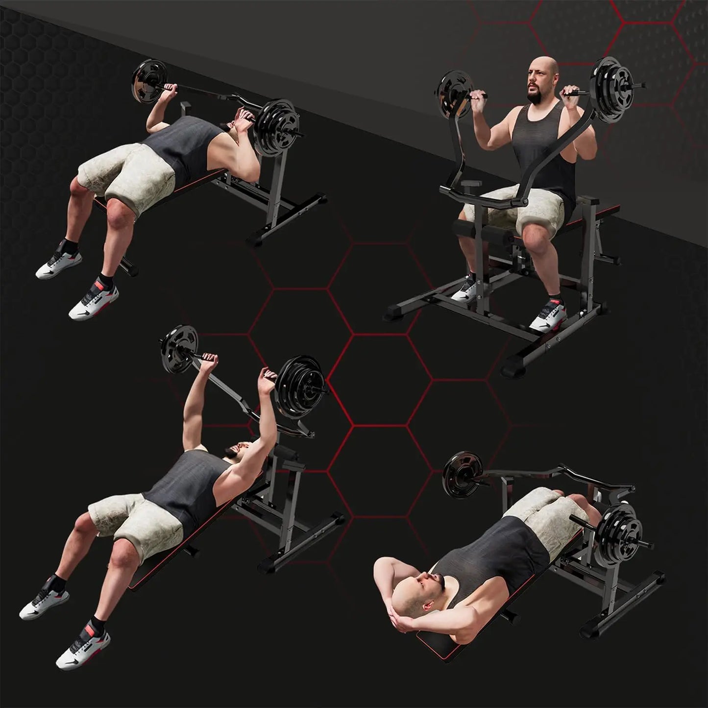 Bench Press Set Chest Press Machine with Independent Converging Arms/Adjustable Flat Incline Bench Press with Dumbbell Rack for