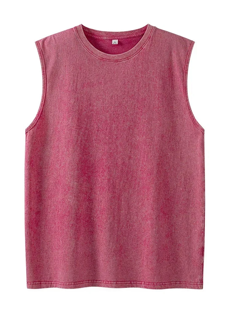 Men Tank Top 100% Cotton 230G Heavyweight Washed Vintage/Oversized Summer Street Casual Sleeveless Shirt