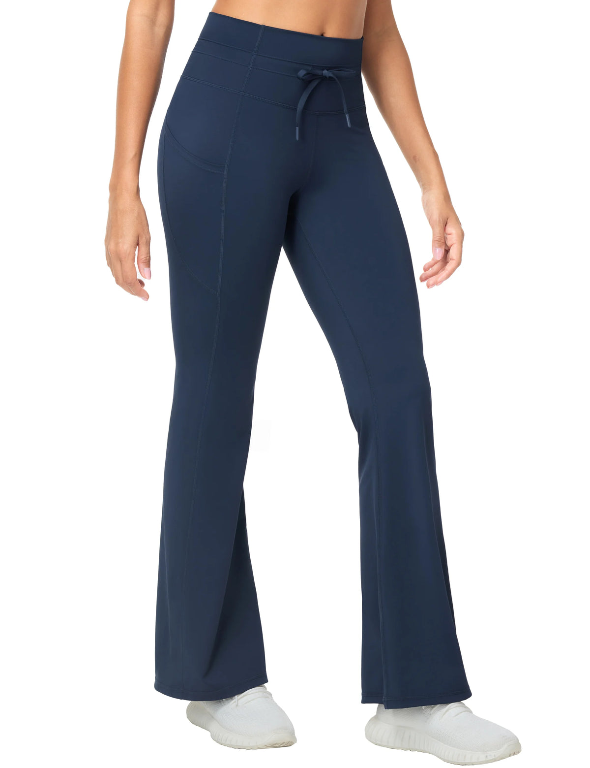 THE GYM PEOPLE Women's High Waisted Drawstring Flare Leggings/Workout Soft Stretchy Bell Bottom Yoga Pants with Pockets