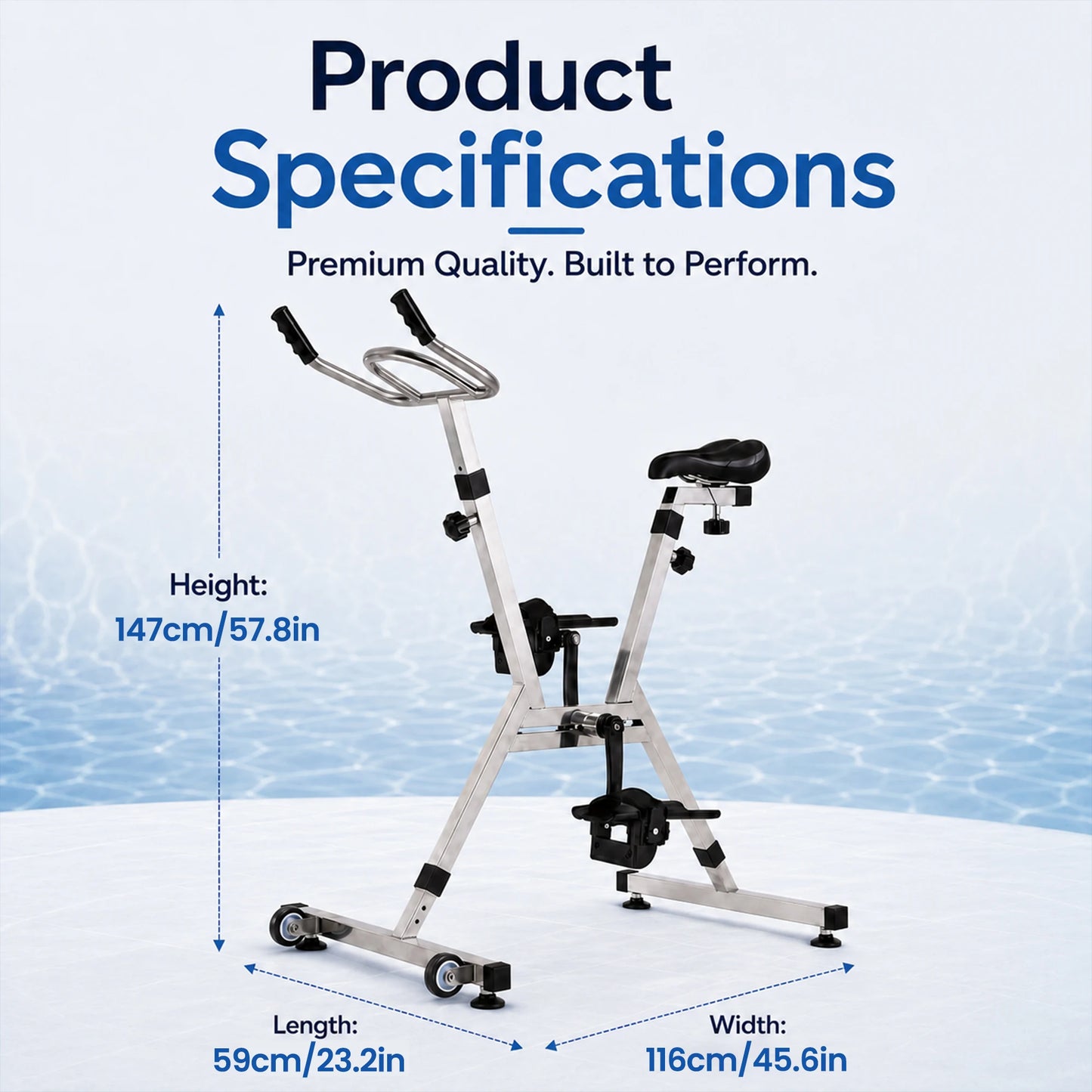 Aquatic Bike Pool Exercise Water Bike/with 316 Stainless Steel Frame Adjustable Resistances Underwater Spin Bike