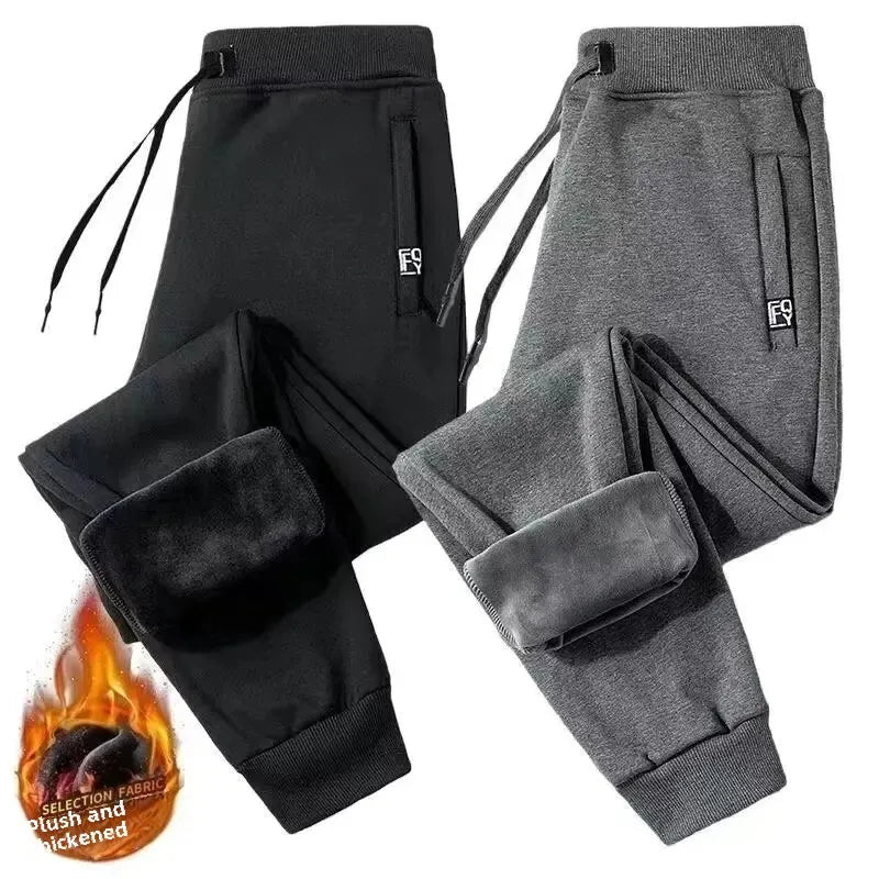Men's Autumn/Winter Fleece-Lined and Thickened Sweatpants/Versatile Casual Straight-Leg Pants Loose-Fitzip U pocket Solid Color