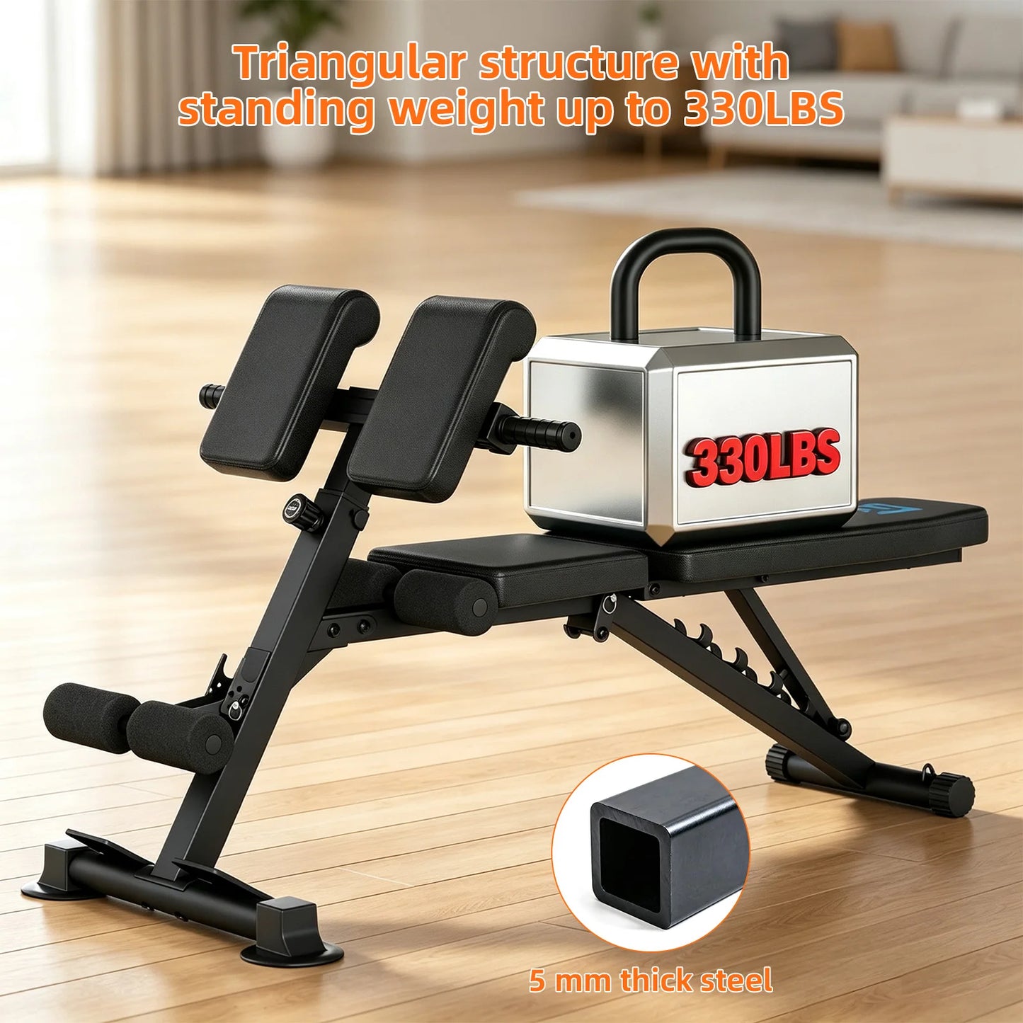 All-in-One Home Gym Roman Fitness Bench Commercial Grade/Stable Triangle Support 2 Pull Resistance Bands Non-Slip Bench