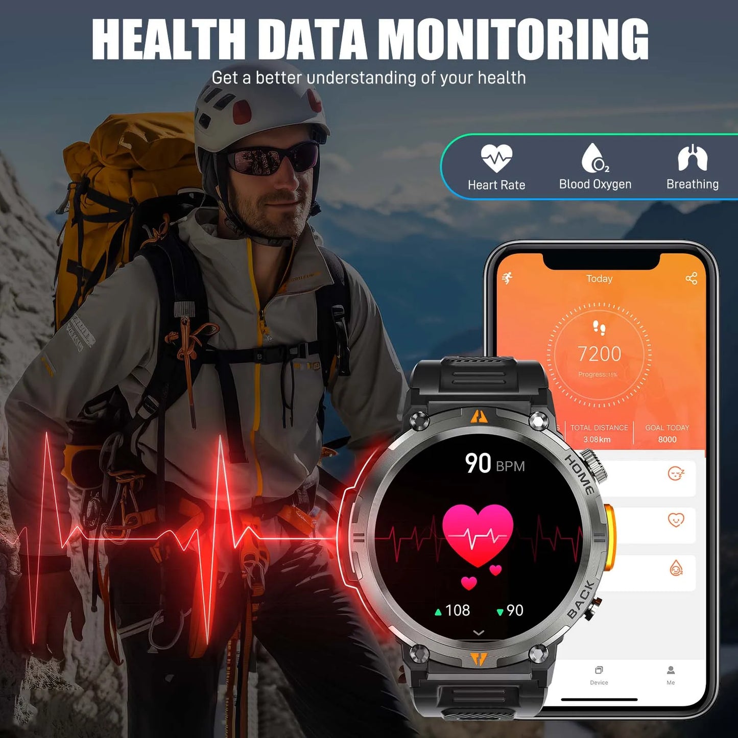 EIGIIS KE3 New Bluetooth Call smartwatch for men Full Touch Screen/With Health Monitor heart rate Flashlight Smart watch