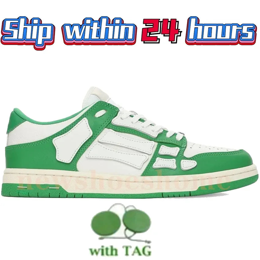 Designer Luxury Bone Casual Low Men's Leather Sneakers Skeleton/Blue Red White Black Green Gray Men Outdoor Shoes