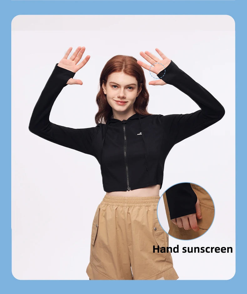 OhSunny Running Jacket for Women Summer UV Coat Fitness Top/Bomber Stretch Slim Clothing Sports Long-sleeved Hoodie Short