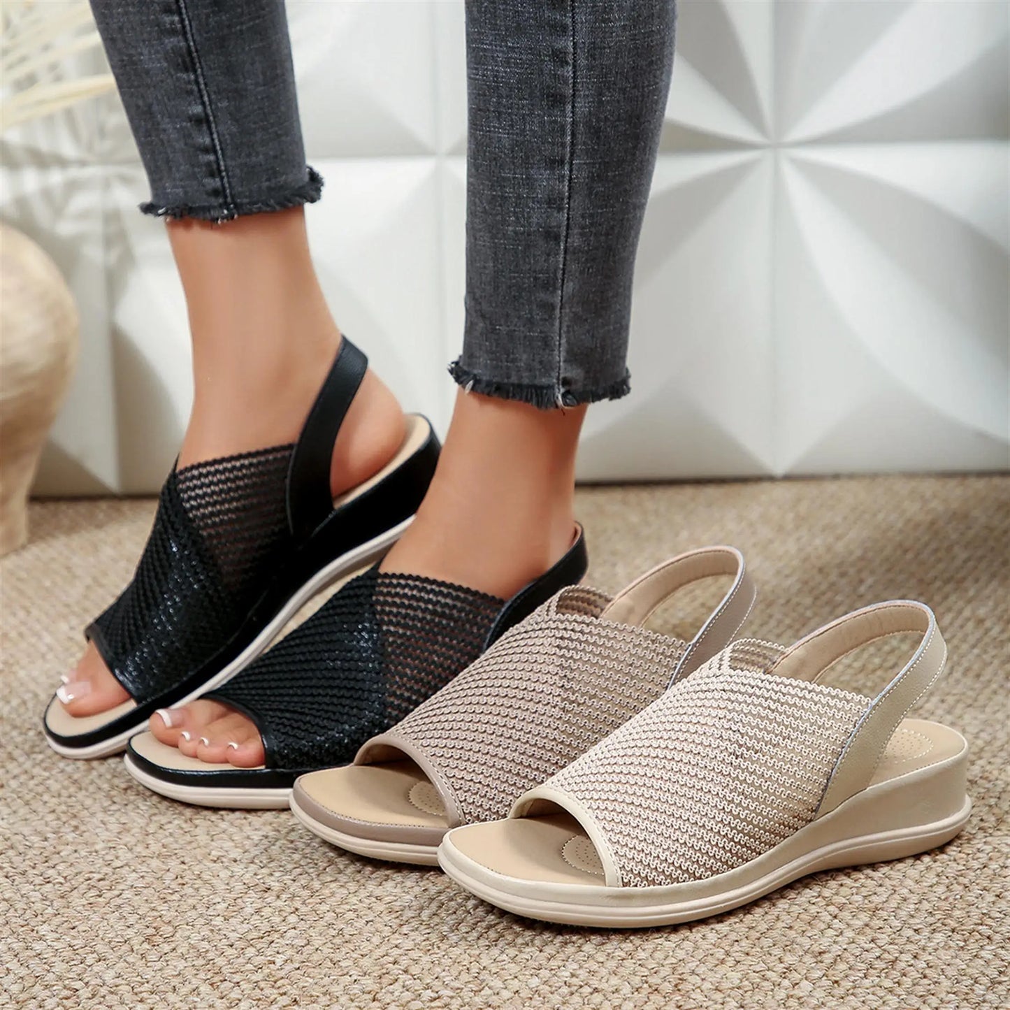 Women's Breathable Mesh Wedge Sandals/Open Toe Slingback Walking Sandals