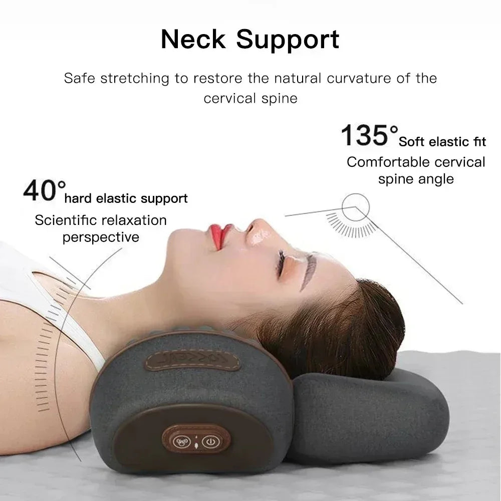 Okayso Electric Neck Massager Cervical Pillow Hot Compress Neck Stretch/Heating Vibration Neck Shoulder Massager Traction Pillow